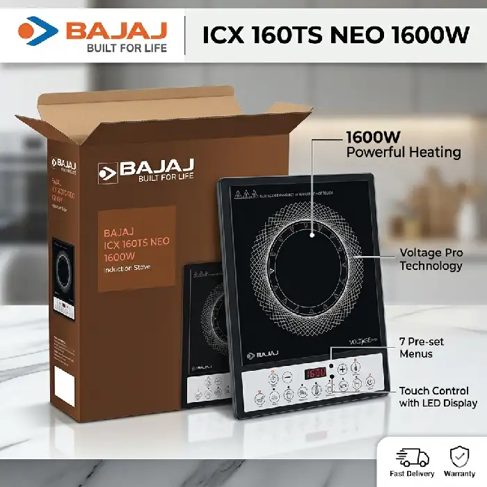 Bajaj ICX 160TS Neo Induction Cooktop 1600W with 9 Preset Menus (Black & Silver)