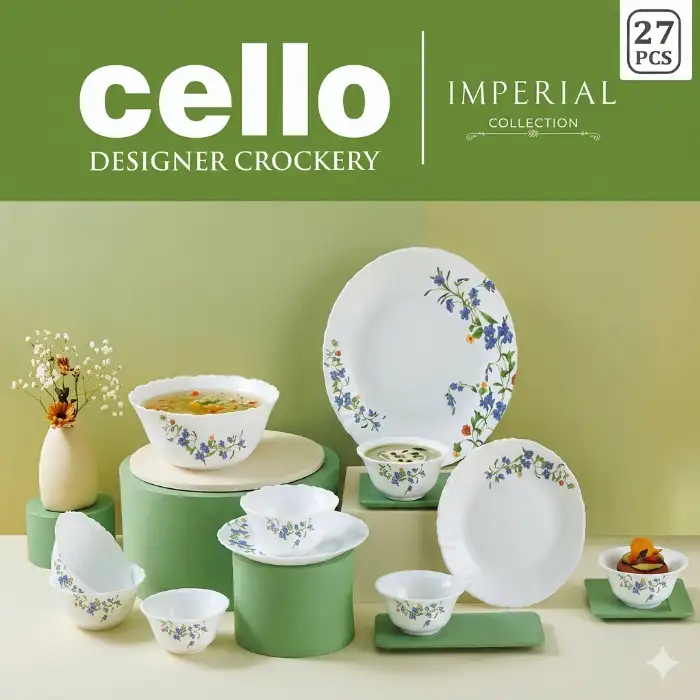 Cello Imperial Autumn Leaf Dinner Set, 27 Pieces (Designer Crockery Set)